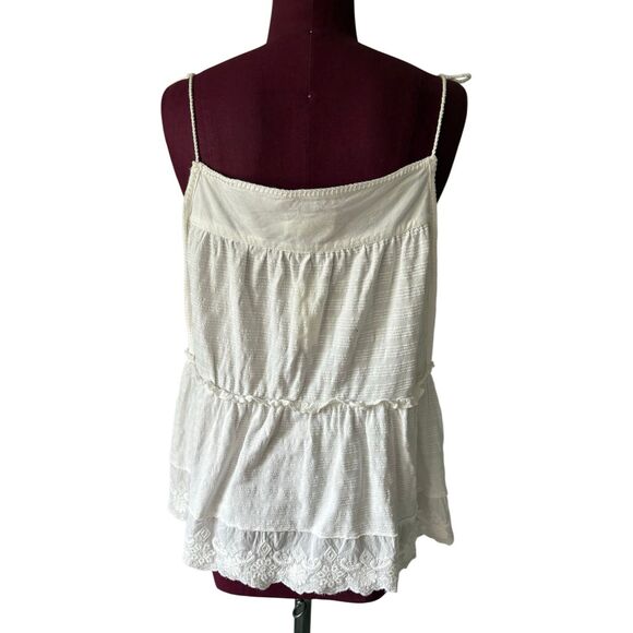 NEW Anthropologie White Embroidered Tank Top Tassel Tie Straps Boho size M - Picture 3 of 8